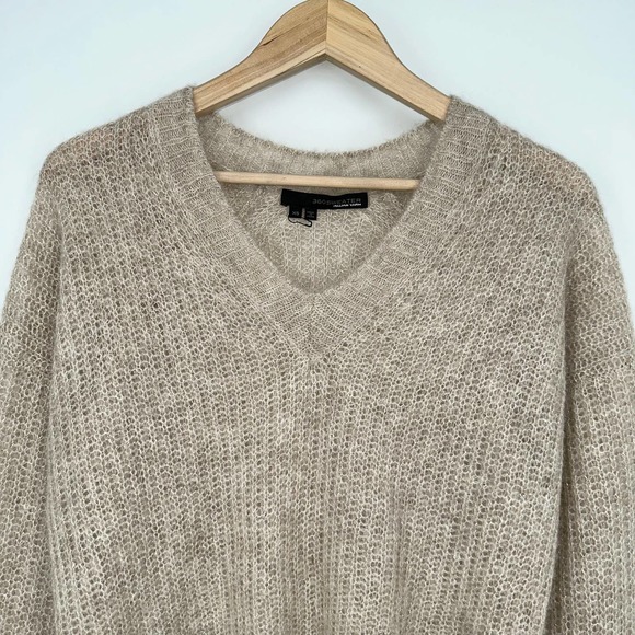 360 Sweater Alpaca Wool Blend Sparkle V Neck Sweater, Tan/ Gold - Picture 2 of 9